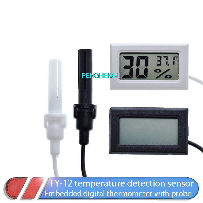 Embedded digital hygrometer FY-12 with wired probe, measures temperature and humidity, suitable for DIY electronics and environmental monitoring