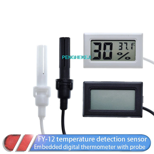 Embedded digital hygrometer FY-12 with wired probe, measures temperature and humidity, suitable for DIY electronics and environmental monitoring