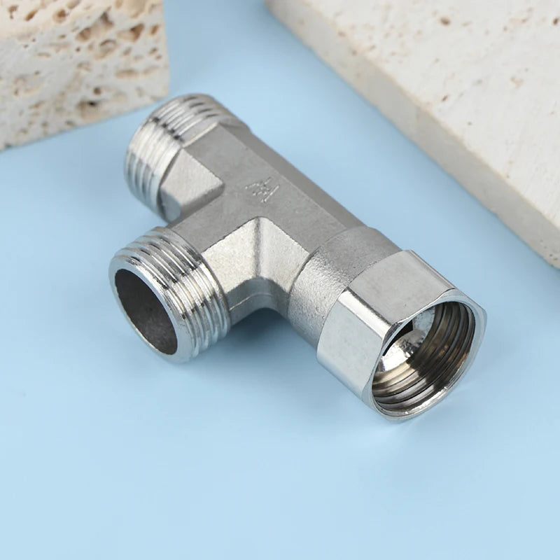 G1/2" T-valve toilet dispenser diverter valve, three-way water pipe splitter for bath, bidet sprayer, and shower fitting