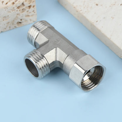 G1/2" T-valve toilet dispenser diverter valve, three-way water pipe splitter for bath, bidet sprayer, and shower fitting