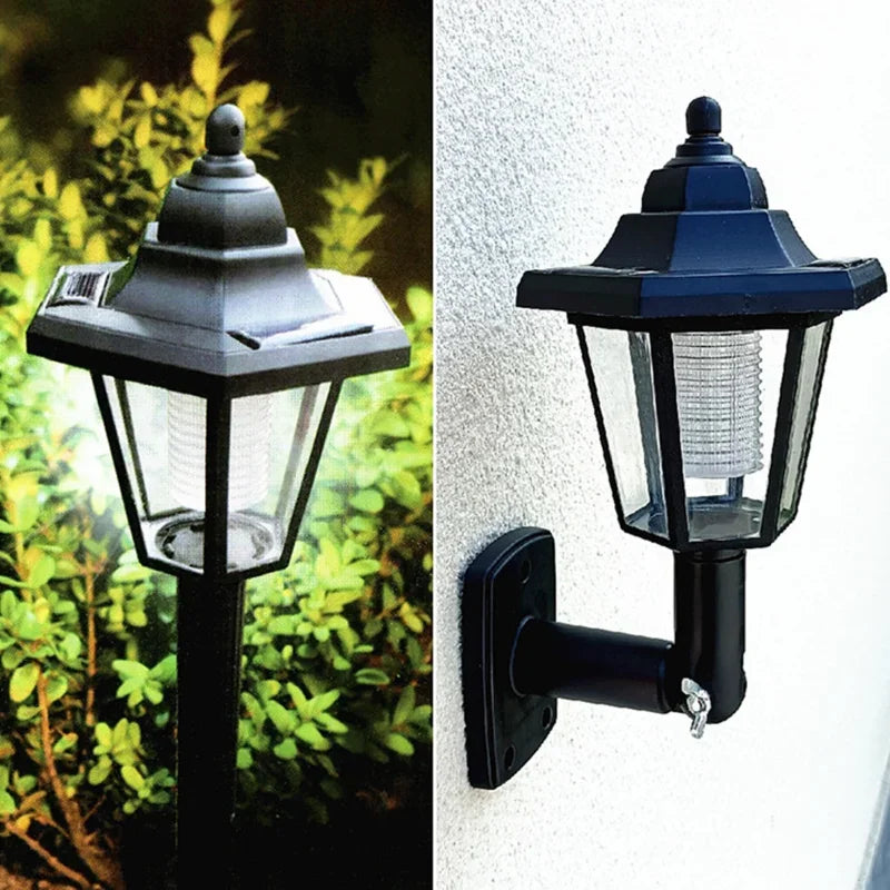 Waterproof solar garden and street lamp, hexagonal design for outdoor landscape lighting