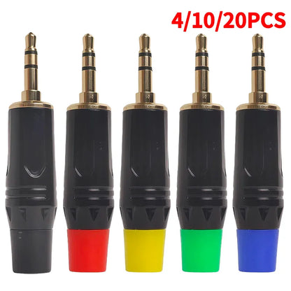 Gold-plated 3.5mm stereo audio plug connector, DIY soldering jack for headphone, microphone, speaker, and AUX cable repair