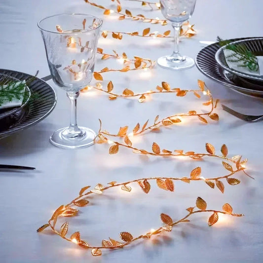 2-10M golden leaves LED fairy lights, battery operated for Christmas, wedding, party, and holiday DIY wreath garland home decoration