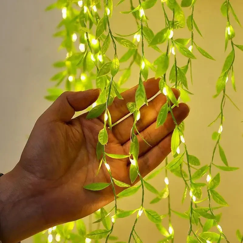 3x1M 3x2M green leaf curtain garland USB fairy lights with remote LED festoon string lights for window decoration