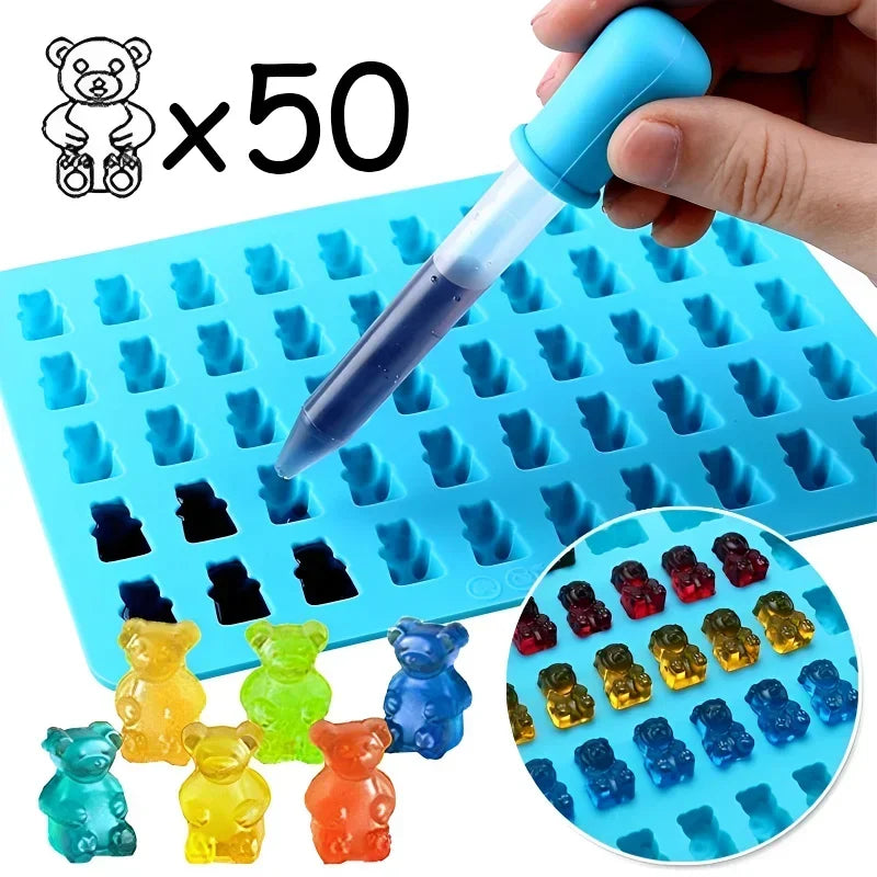 50-grid gummy bear silicone mold with dropper