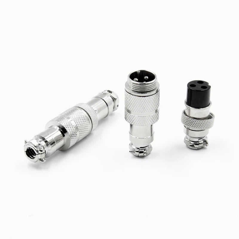 Close-up of GX12 aviation connector, circular waterproof male and female docking plug and socket, 2–7 pins, thread butt joint