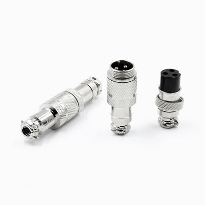 Close-up of GX12 aviation connector, circular waterproof male and female docking plug and socket, 2–7 pins, thread butt joint