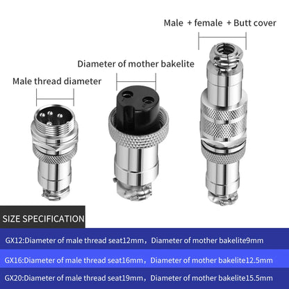 Series of GX12 2–7 pin aviation plug and socket connectors, circular waterproof thread butt joint, male and female