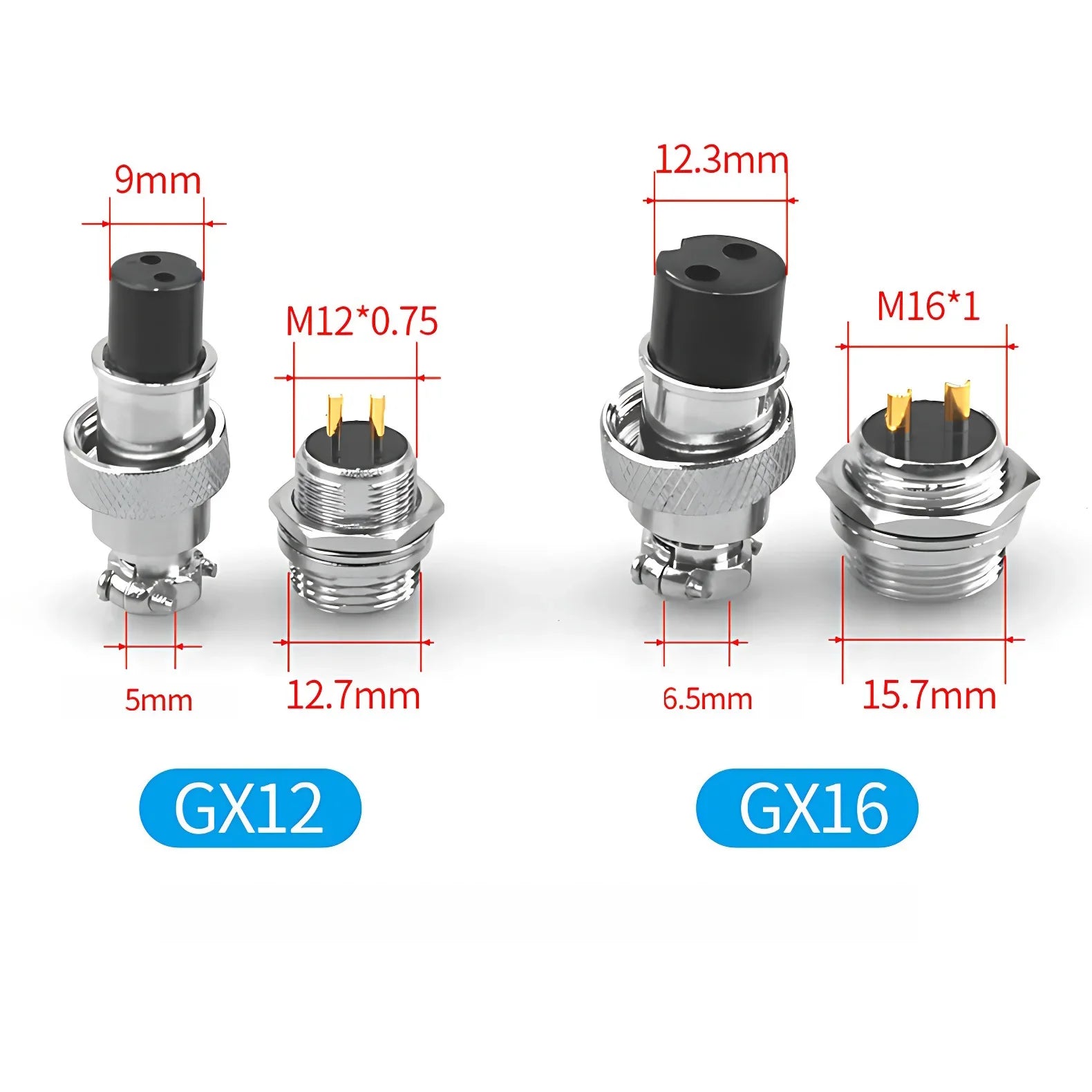 Set of GX16 gold plated circular aviation connectors 2-9Pin male and female for electric wiring