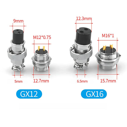 Set of GX16 gold plated circular aviation connectors 2-9Pin male and female for electric wiring