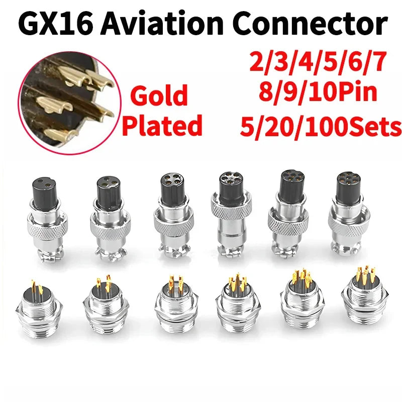 Gold plated GX16 circular aviation connector 2-9Pin male and female docking electric wire plug