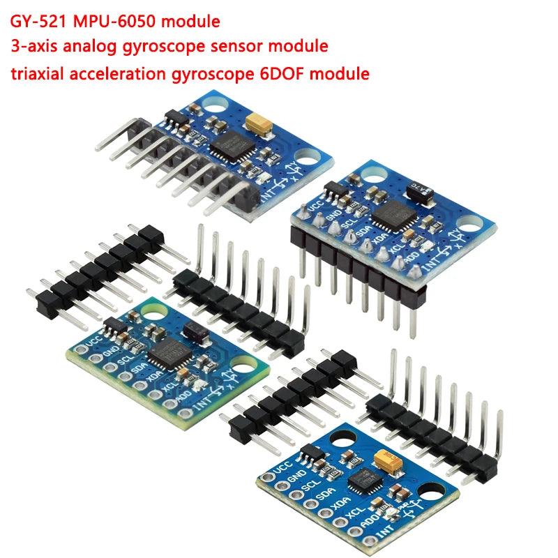 GY-521 MPU-6050 6DOF sensor module with 3-axis gyroscope and accelerometer, suitable for Arduino, electronics projects, and motion detection applications