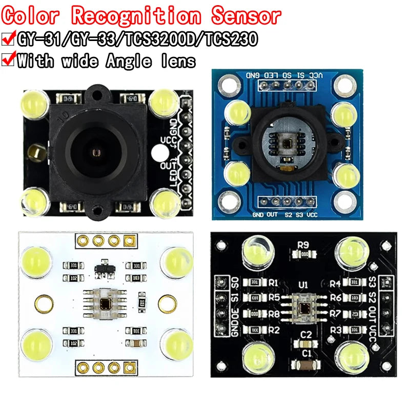 GY-31/GY-33 color recognition sensor module with TCS34725, TCS3200, TCS230, compatible with Arduino, DIY electronics, DC 3–5V input