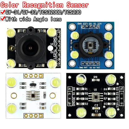 GY-31/GY-33 color recognition sensor module with TCS34725, TCS3200, TCS230, compatible with Arduino, DIY electronics, DC 3–5V input