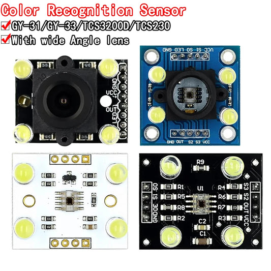GY-31/GY-33 color recognition sensor module with TCS34725, TCS3200, TCS230, compatible with Arduino, DIY electronics, DC 3–5V input