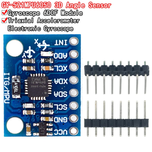 GY-521 MPU-6050 3-axis gyroscope and accelerometer sensor module with I2C interface, compatible with Arduino, 3-5V DC, ideal for motion sensing and DIY electronics projects