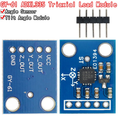 GY-61 ADXL335 3-axis analog output accelerometer module, 3V-5V, for measuring acceleration and angular motion in Arduino and DIY electronics projects
