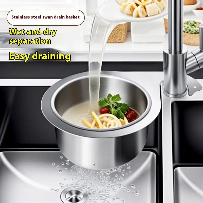 Hanging sink strainer basket drain rack
