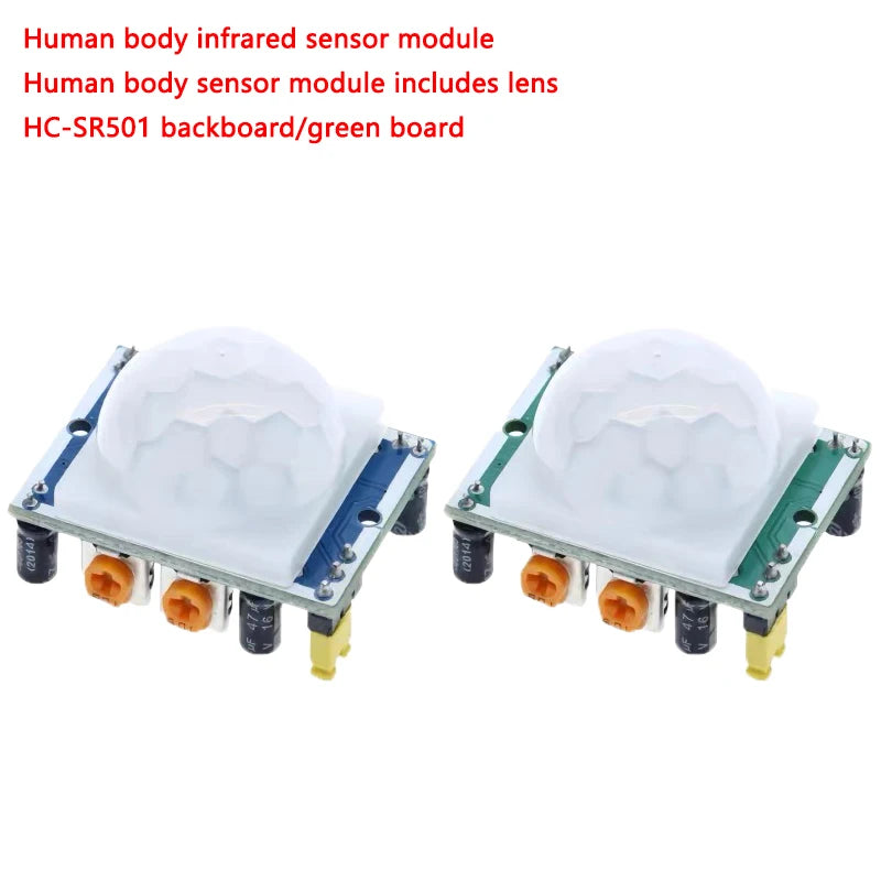 HC-SR501 PIR infrared motion sensor module, human detection, compatible with Raspberry Pi for DIY electronics and robotics projects