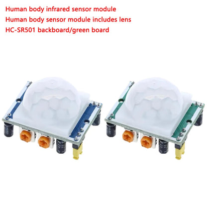 HC-SR501 PIR infrared motion sensor module, human detection, compatible with Raspberry Pi for DIY electronics and robotics projects