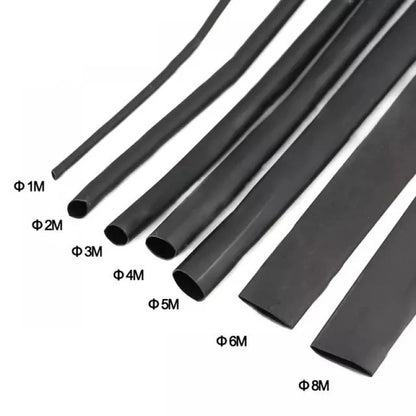 Heat shrink tube kit, 2:1 ratio, black, 1–8mm, ideal for insulating wires, connectors, and DIY electronics projects