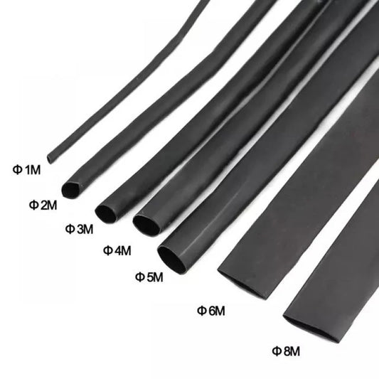 Heat shrink tube kit, 2:1 ratio, black, 1–8mm, ideal for insulating wires, connectors, and DIY electronics projects