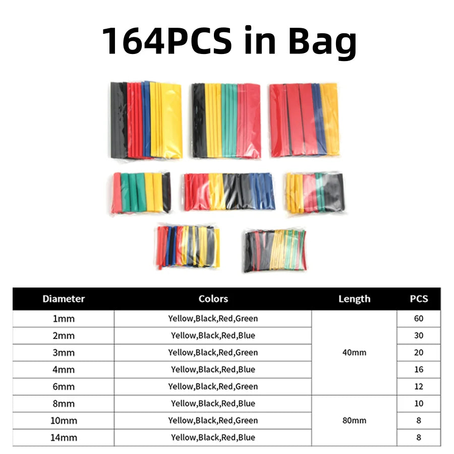 Heat-shrink tubing kit with 2:1 shrink ratio, thermoresistant insulation tubes for wires and electrical connections