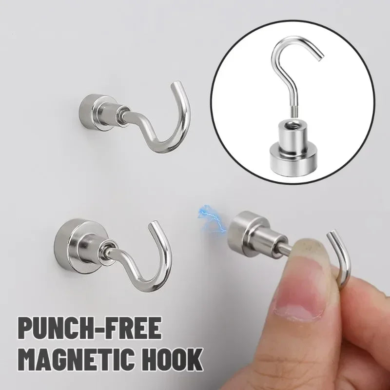Close-up of metal strong magnetic hook, durable wall-mounted hook for key, coat, and home storage