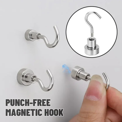 Close-up of metal strong magnetic hook, durable wall-mounted hook for key, coat, and home storage