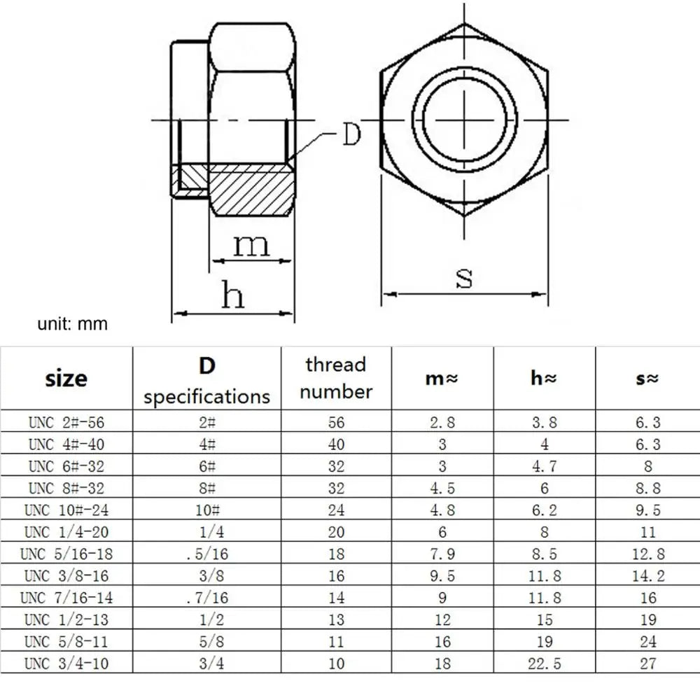 304 A2-70 Stainless Steel Hex Nylock Lock Nut UNC 2#-56 to 1/2-13 Coarse Thread Self-Locking Keszoox