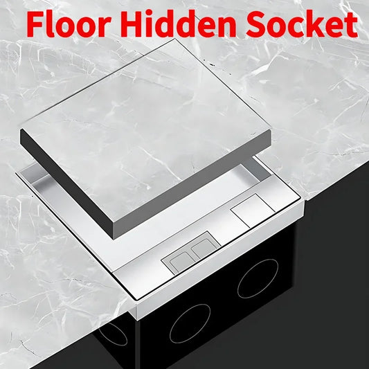 Hidden floor socket with USB charging ports, 304 stainless steel underground power outlet, EU FR BR IL IT standard, 130×130mm