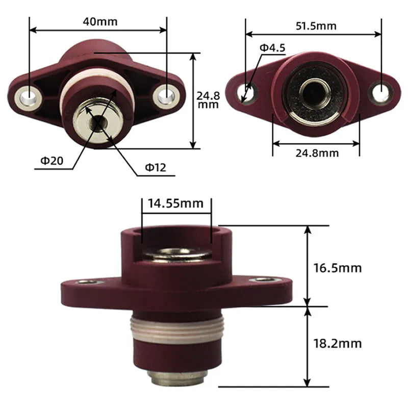 150A high current battery terminal showing M8 threaded hole and connection structure