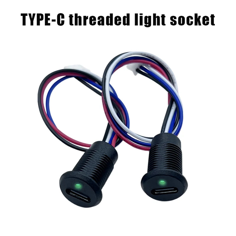 High current TYPE-C 4P charging socket with wire light and waterproof female connector