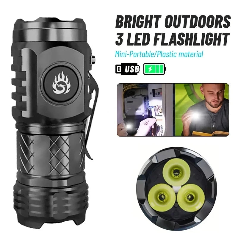 High power LED flashlight Type-C rechargeable with pen clip