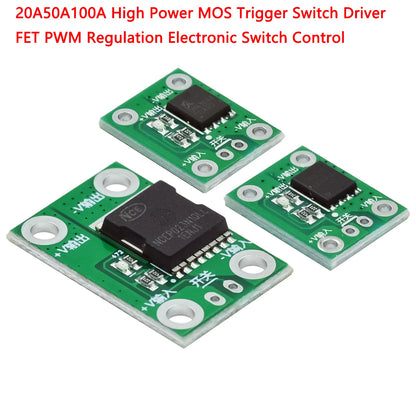 High power MOSFET trigger switch controller module with PWM regulation, supporting 20A, 50A, and 100A for electronic control applications
