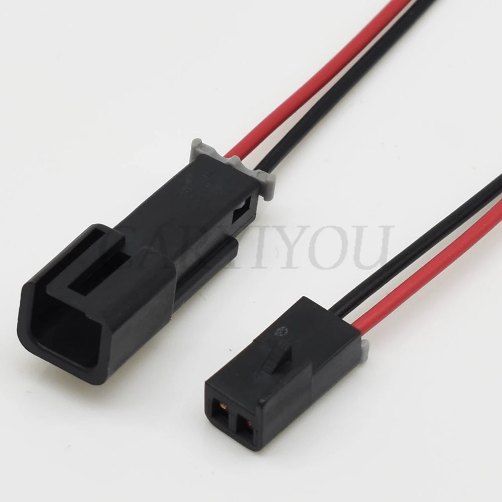 Close-up of high-quality 2 pin electrical connector cable for automotive motor applications