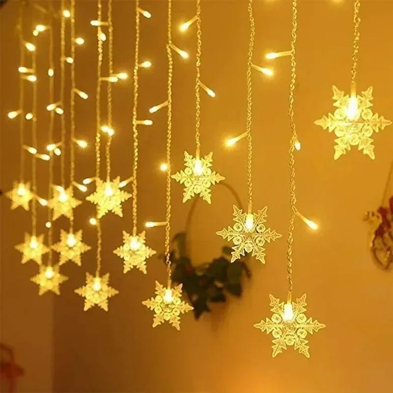 LED snowflake string lights suitable for bedroom, home, and garden decor