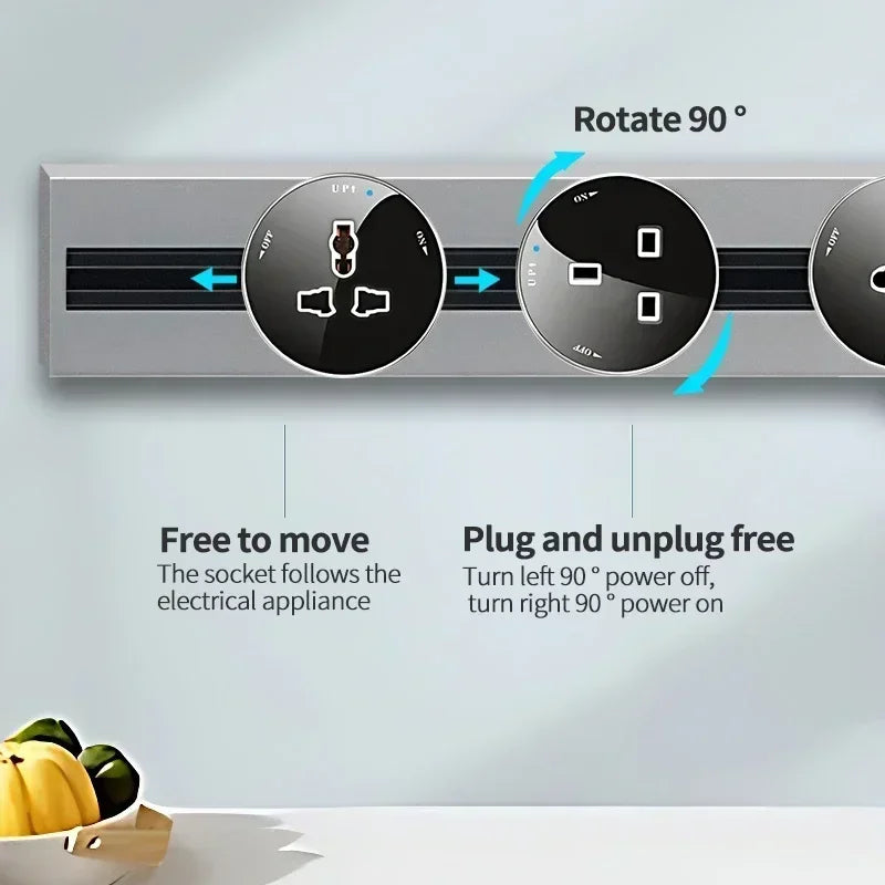 Home appliances power track wall mount power strip with universal socket and removable outlet adapter