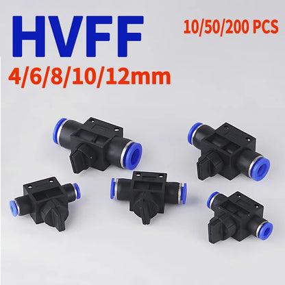 10/50/200 PCS HVFF air manual valve 4mm 6mm 8mm 10mm 12mm, pneumatic push in quick joint with manual current-limiting control