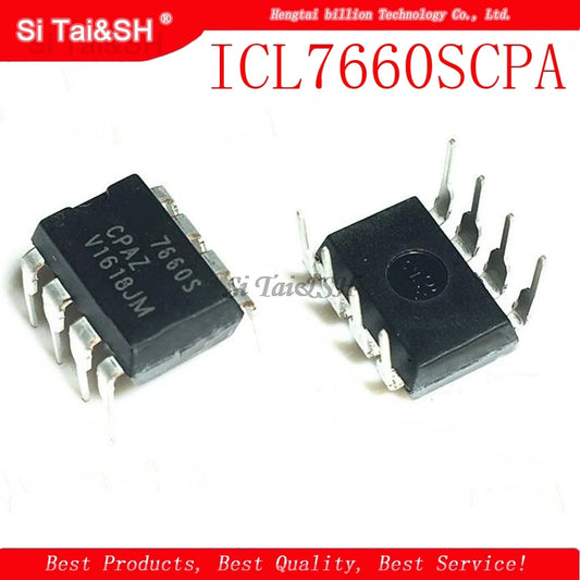 ICL7660SCPA voltage converter IC in DIP-8 package, ICL7660S high-performance charge pump IC for electronics circuits and DIY projects