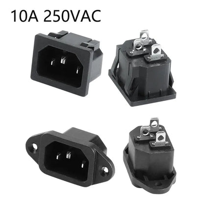 IEC 320 C14 male plug and female panel mount 10A 250VAC 3-pin power receptacle connector with screw and clip fixing