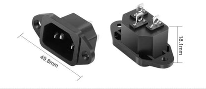 IEC 320 C14 connector with screw and clip fixing for secure panel mount power connection