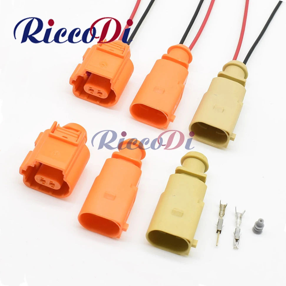 Front view of 2 pin automotive ignition coil waterproof connector plug for water temperature sensor