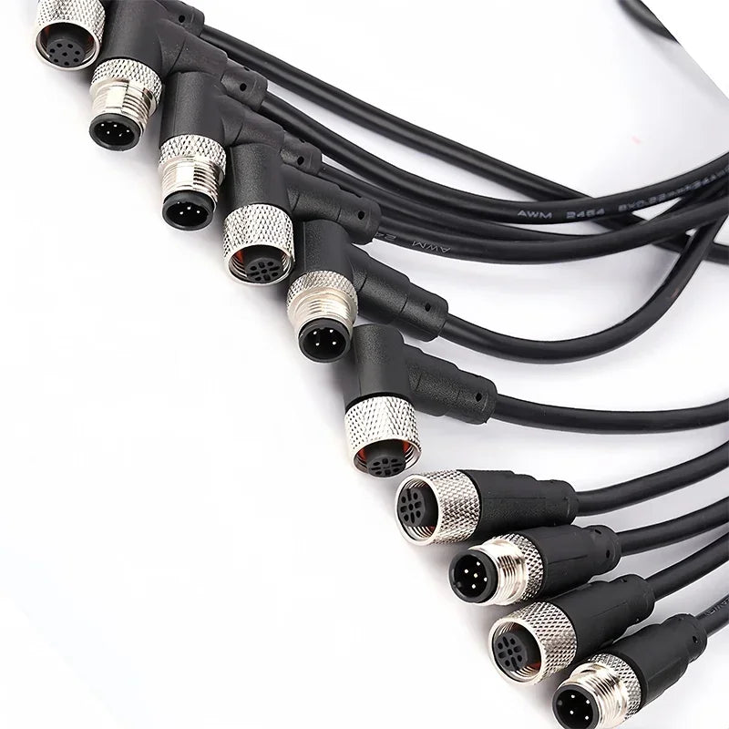 Waterproof M12 sensor cable for industrial automation, male & female connector, integrated injection molded, 2m length