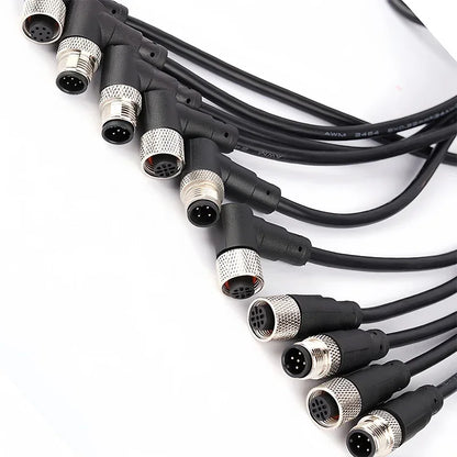 Waterproof M12 sensor cable for industrial automation, male & female connector, integrated injection molded, 2m length