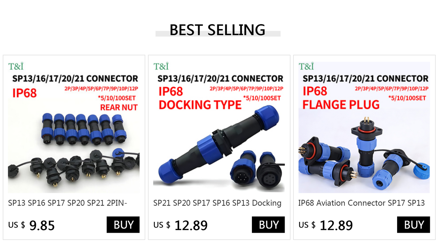 Industrial SP series IP68 waterproof aviation connector set with plug and socket, panel mount, 2-12Pin
