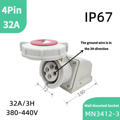 Series of 4Pin 32A-3h industrial plugs for refrigerated containers, quad marine four hole connector sockets MN3412, 380-440V