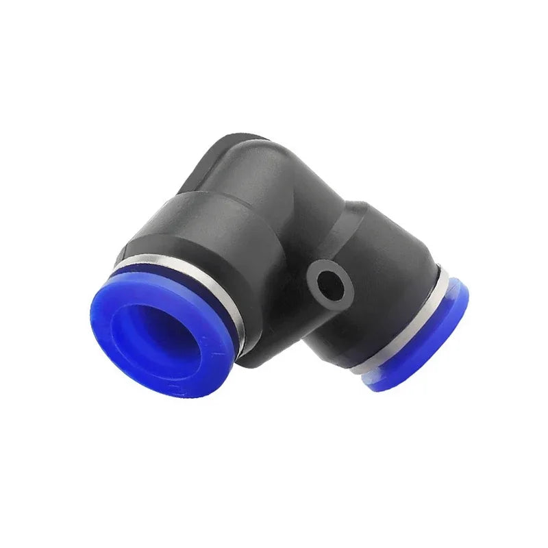 PV elbow pneumatic quick fitting used in industrial applications for air and water hose connections