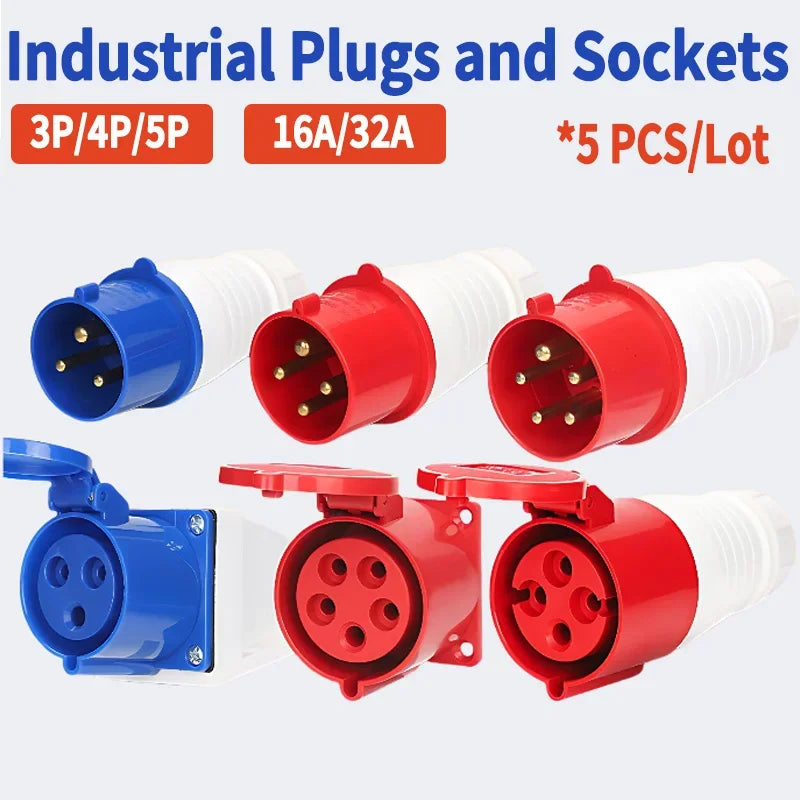 industrial plug and socket waterproof connector 3PIN 4PIN 5PIN 16A 32A electrical connection wall mount socket