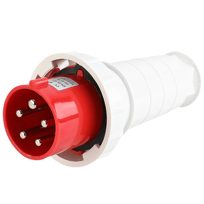 Close-up of IP67 industrial plug and socket, 3/4/5 pin, 125A, waterproof and dustproof, male and female, wall mounted panel